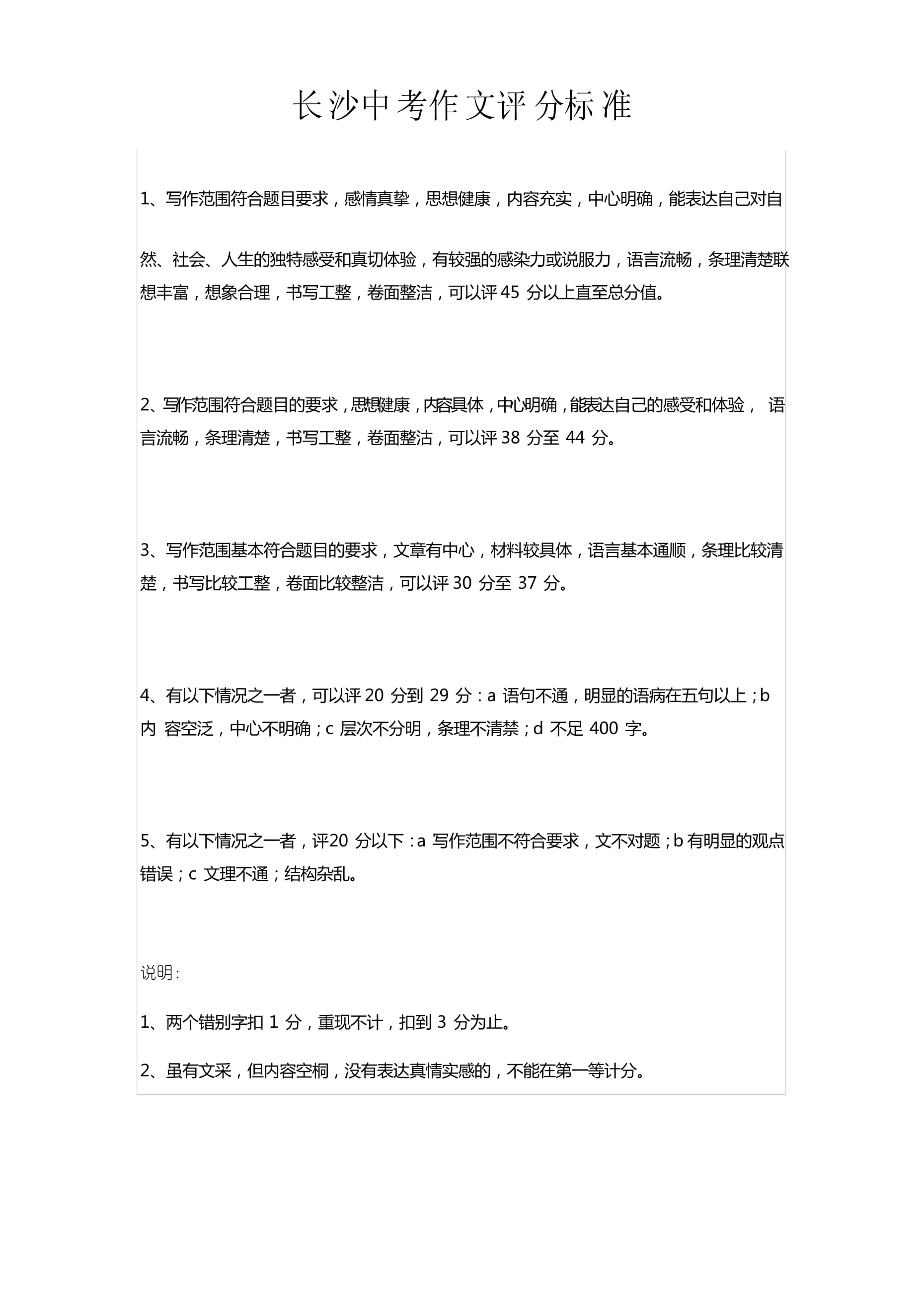 长沙中考作文满分多少分,长沙市中考作文评分标准及细则