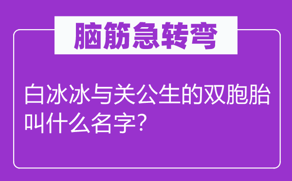 脑筋急转弯：白冰冰与关公生的双胞胎叫什么名字？