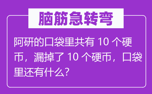 脑筋急转弯：阿研的口袋里共有10个硬币，漏掉了10个硬币，口袋里还有什么？