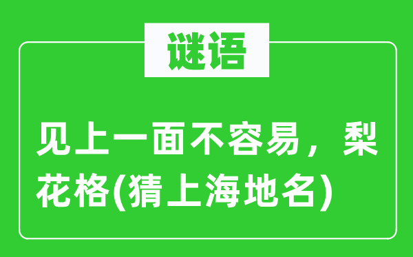 谜语：见上一面不容易，梨花格(猜上海地名)