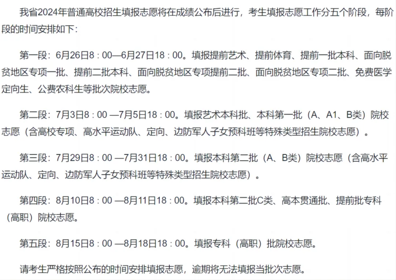 2024全国各地高考志愿填报时间和截止时间一览表（完整版）