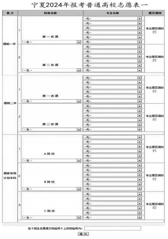 2024年宁夏高考志愿表填写样本（附填报时间和入口）