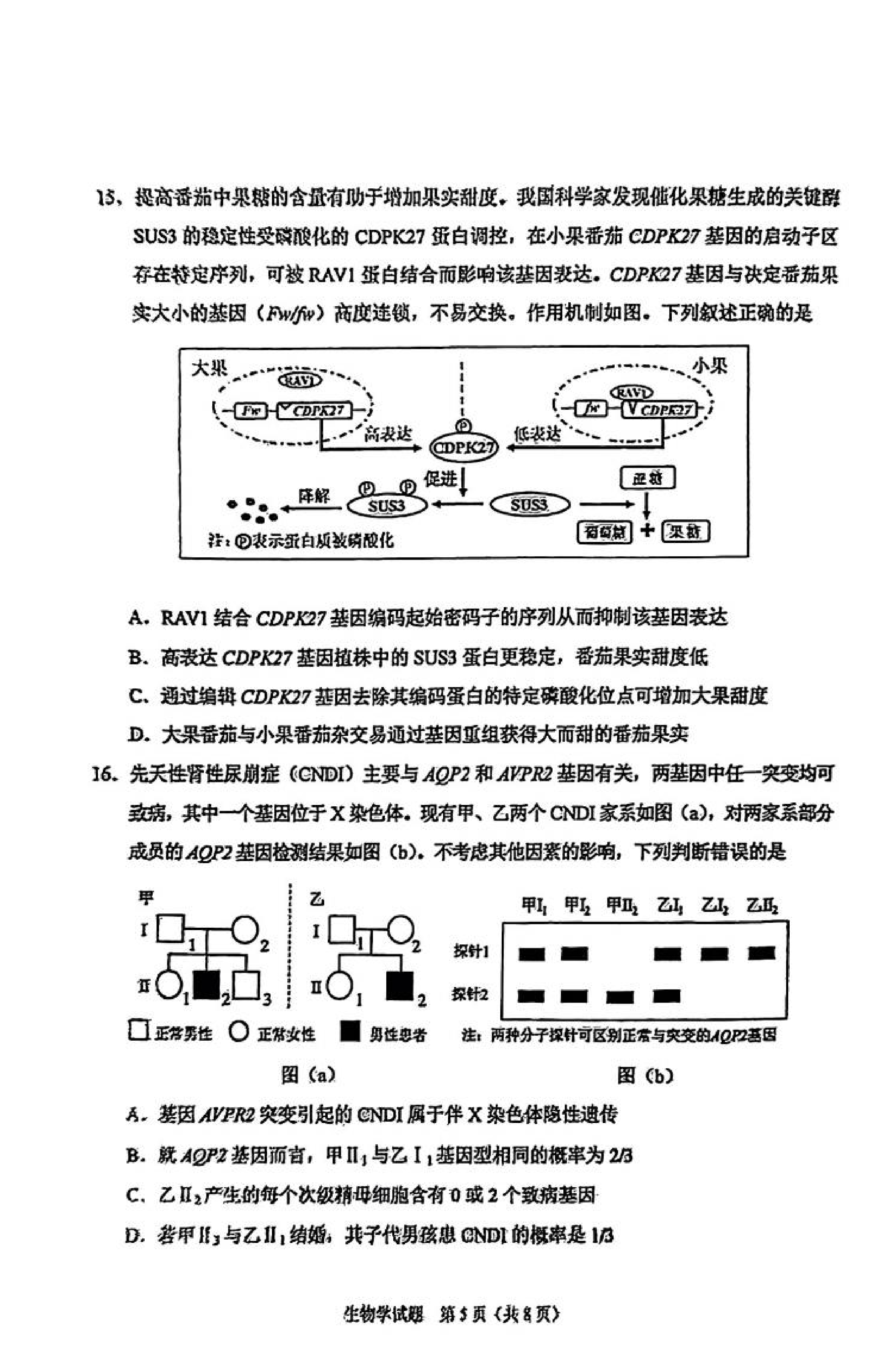 2025八省适应性联考生物试卷及答案解析