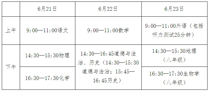 唐山中考时间2025年时间表,唐山中考各科目具体时间安排