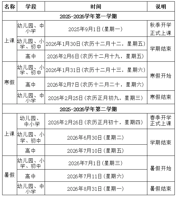 2026年福建中小学寒假放假时间表,几月几号开始放寒假