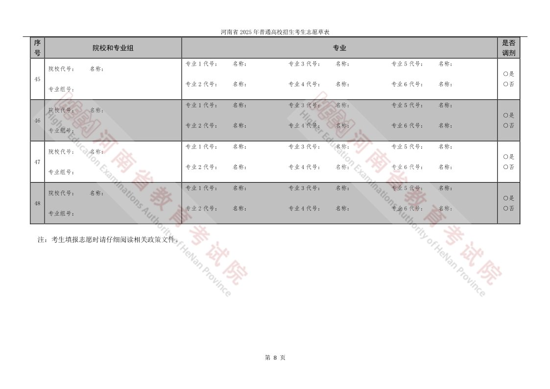 2026年河南高考志愿表格填写范本(附查找入口及志愿数量)