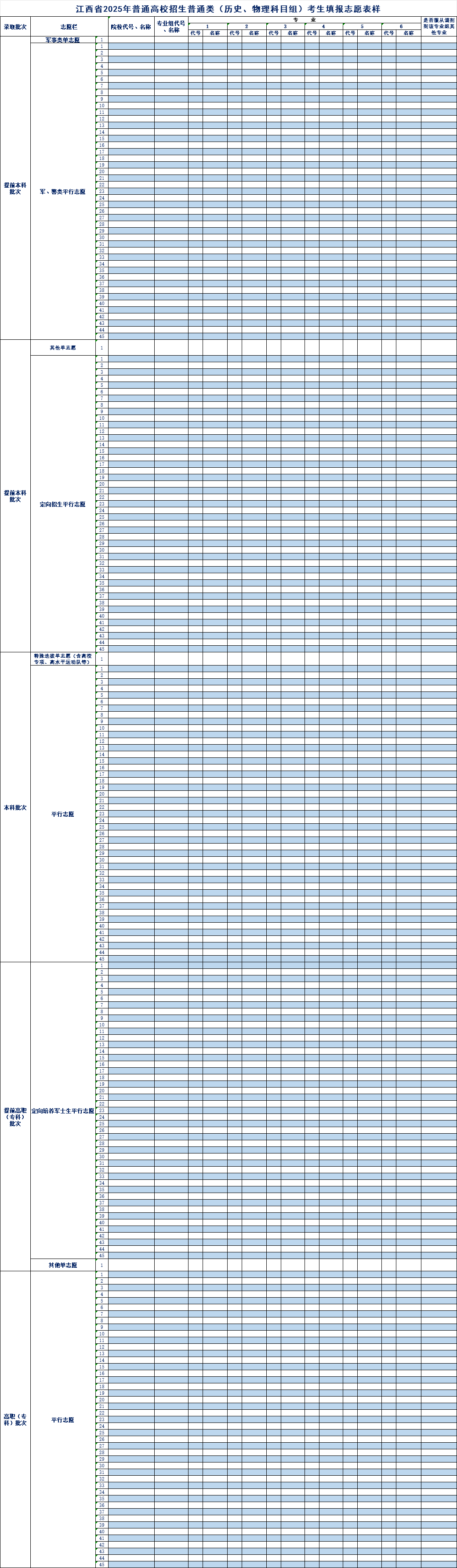 2026年江西高考志愿表格填写范本(附查找入口及志愿数量)