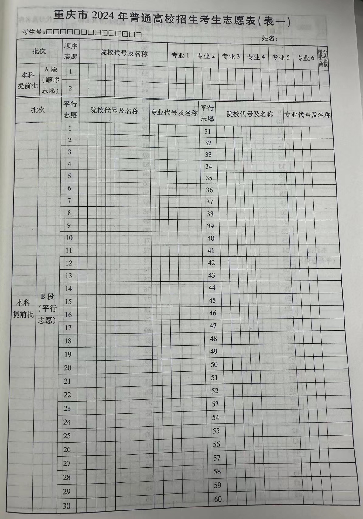 2026年重庆高考志愿表格填写范本(附查找入口及志愿数量)