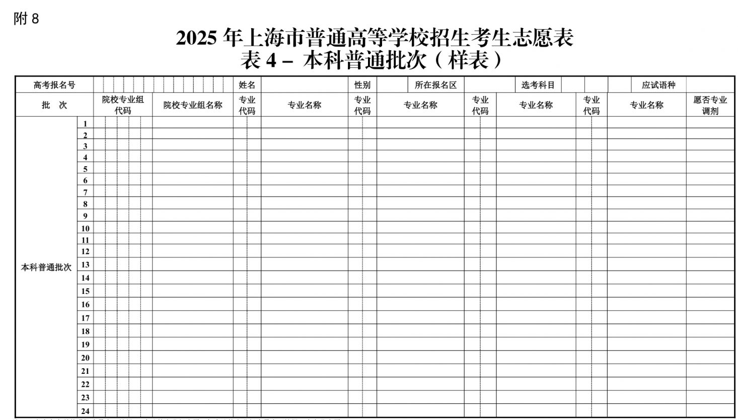 2026年上海高考志愿表格填写范本(附查找入口及志愿数量)