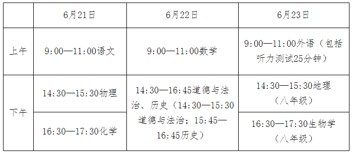 2026年河北中考时间及具体科目安排一览表（11市完整版）