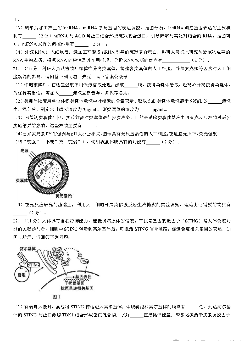 2026年江苏高考生物试卷真题及答案
