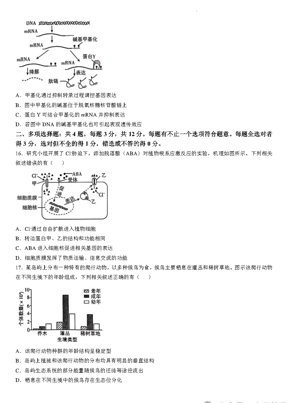 2026年江苏高考生物试卷真题及答案