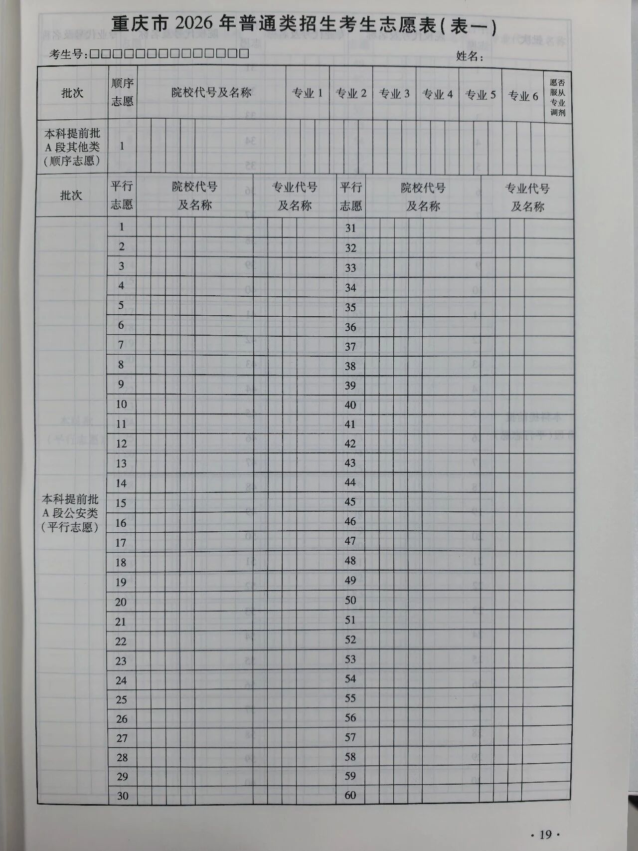 2026重庆高考志愿填报表样表正式版(附志愿填写样本)
