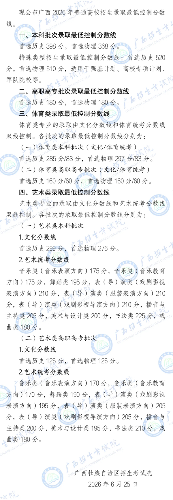 2026年广西高考一分一段表（历史类）公布「附2024-2025历年」