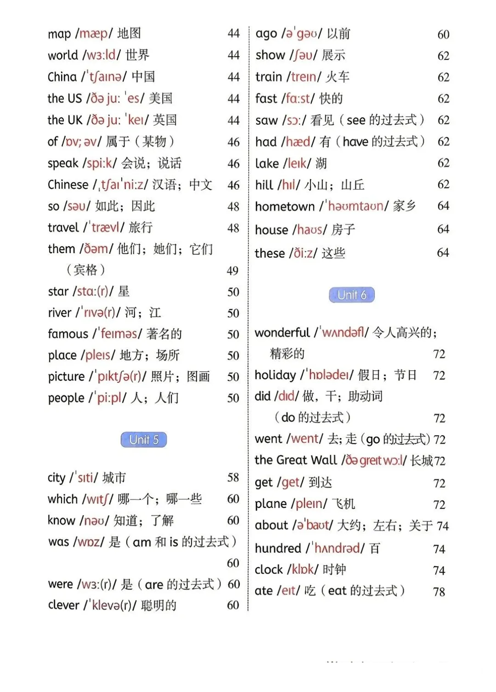 2026新冀教版五年级上册英语单词表/词汇表