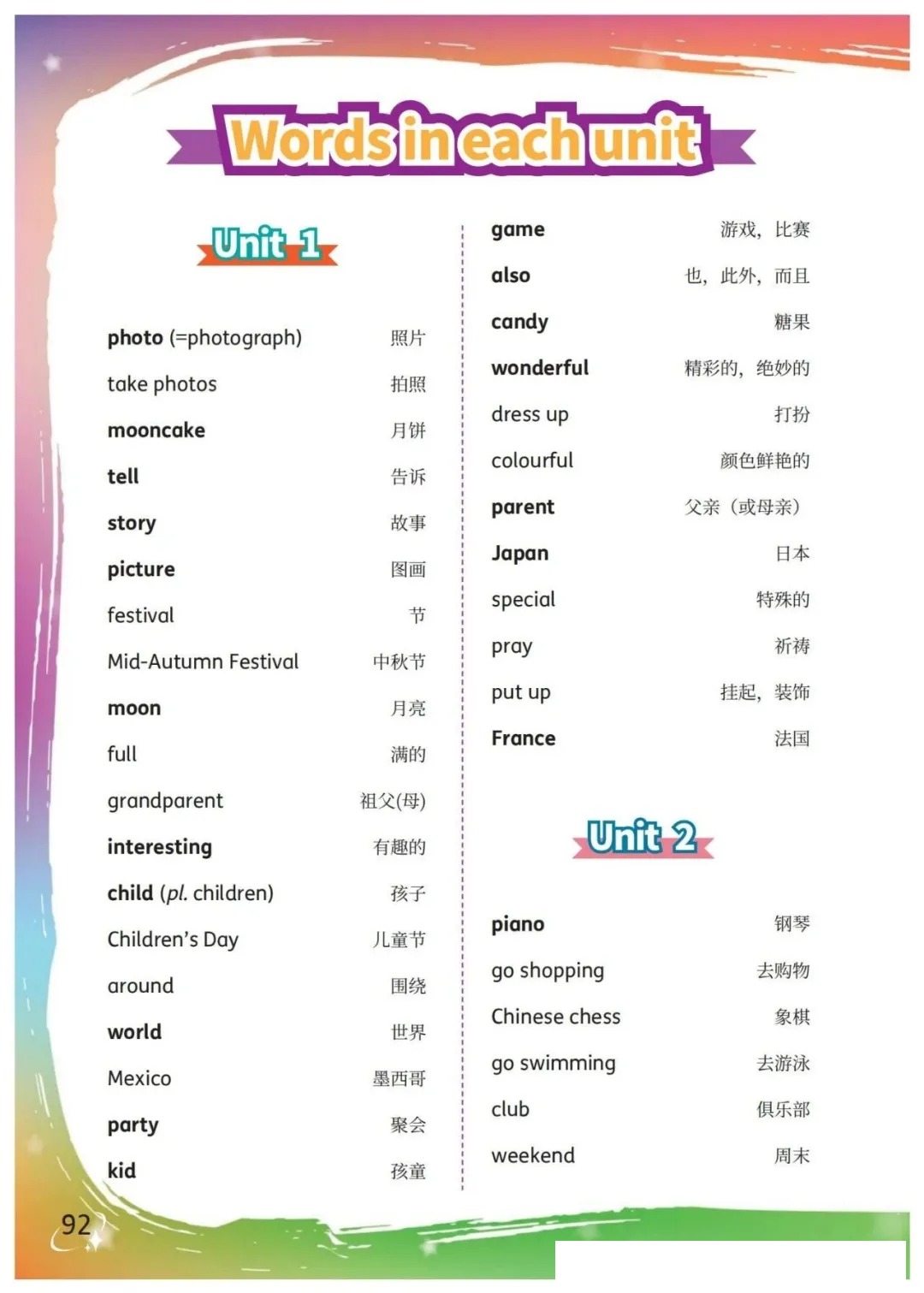 仁爱科普版五年级上册英语教材课后单词表/词汇表(完整版)