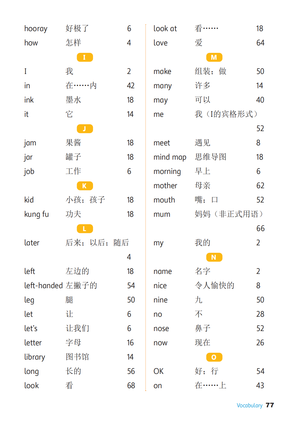 冀教版三年级上册小学英语单词表1-6单元