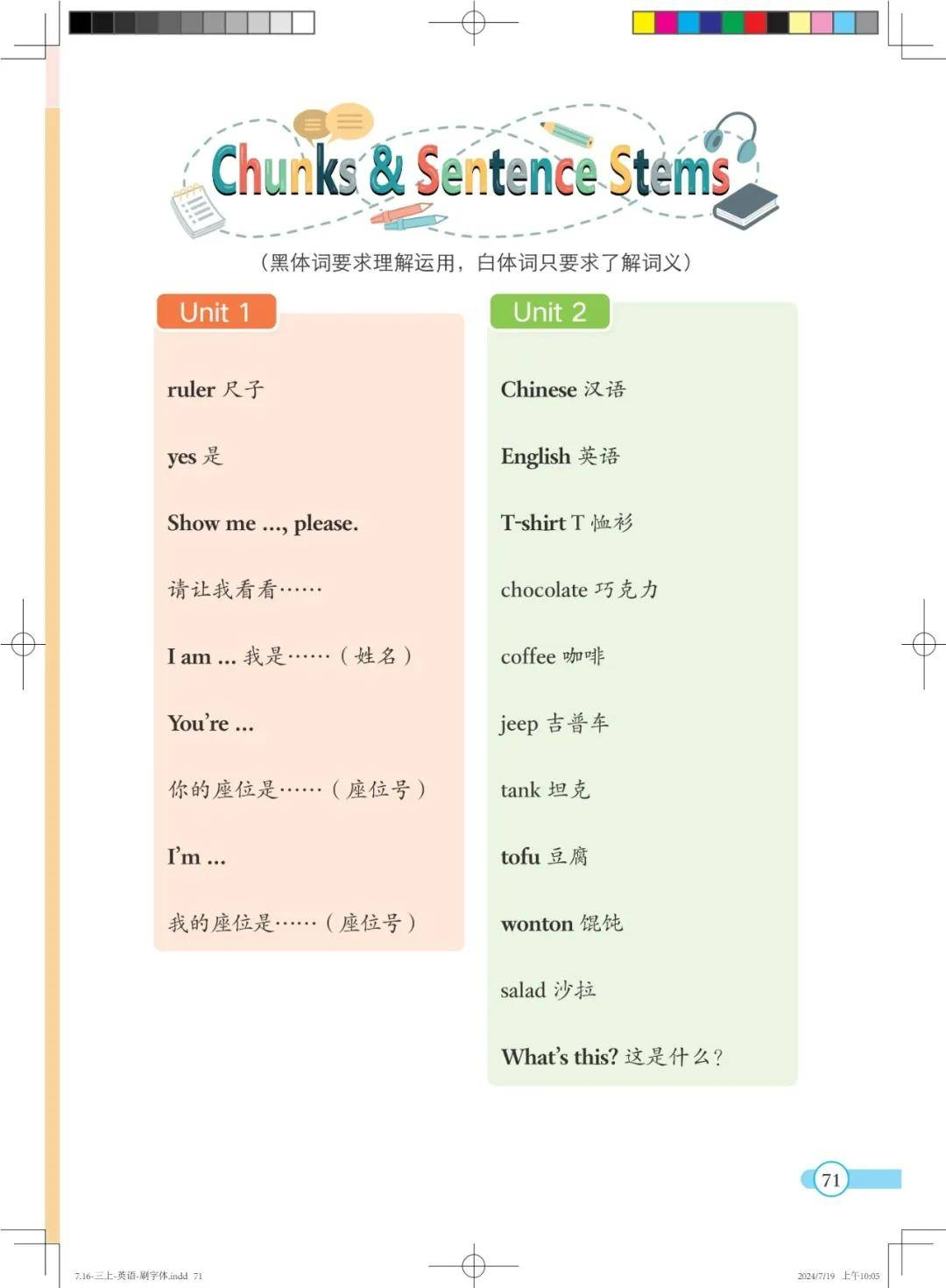 教科版三年级上册小学英语课后单词表/词汇表