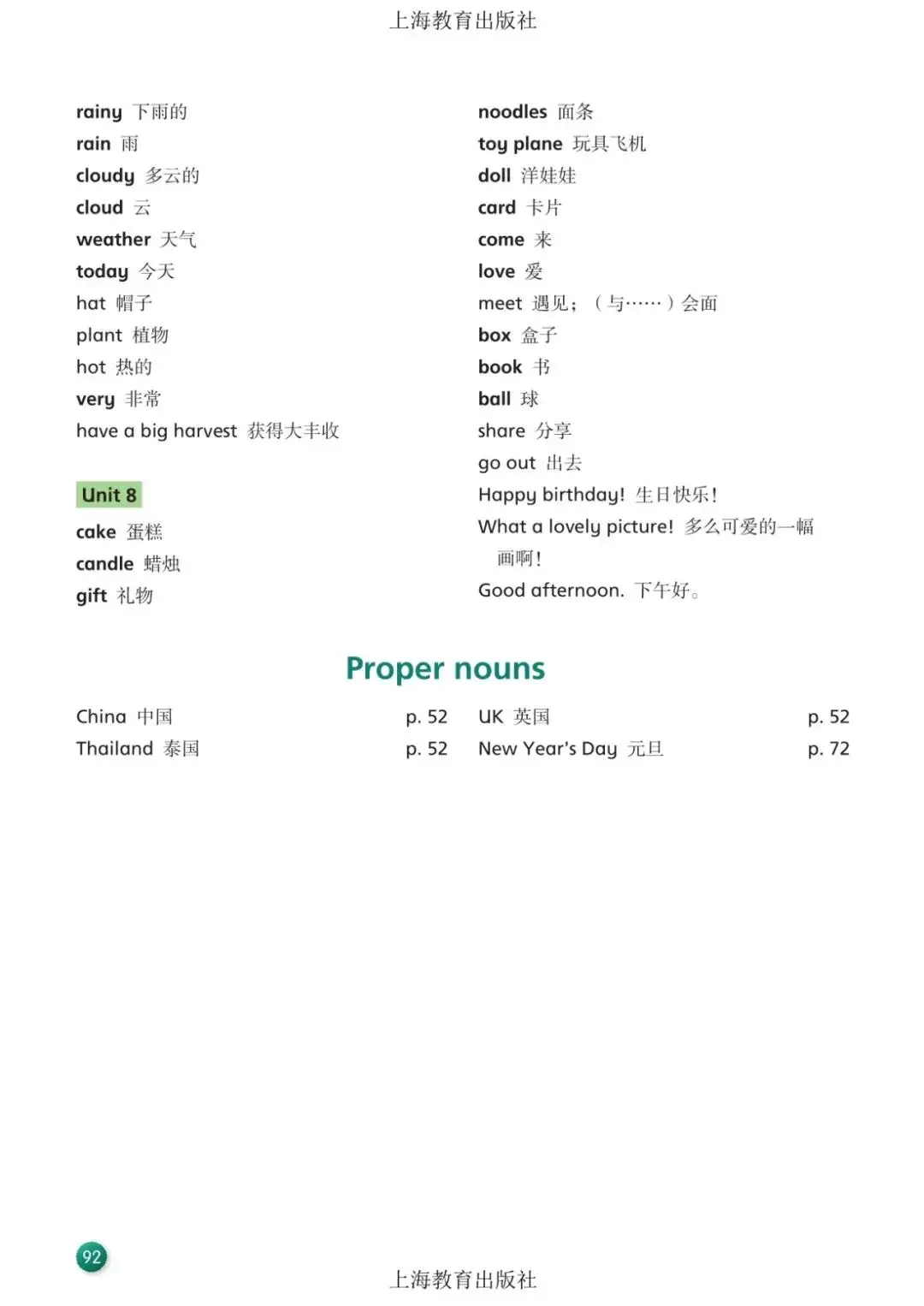 沪教版三年级上册小学英语课后单词表(完整版)