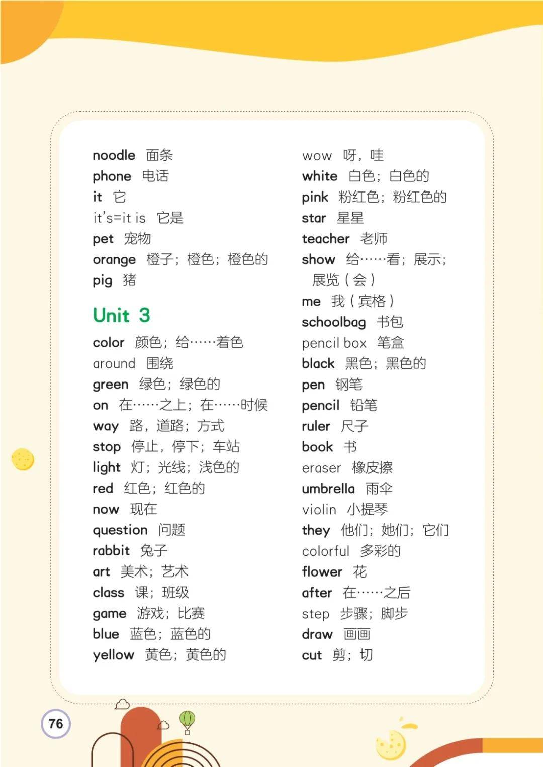 闽教版三年级上册小学英语课后单词表(完整版)
