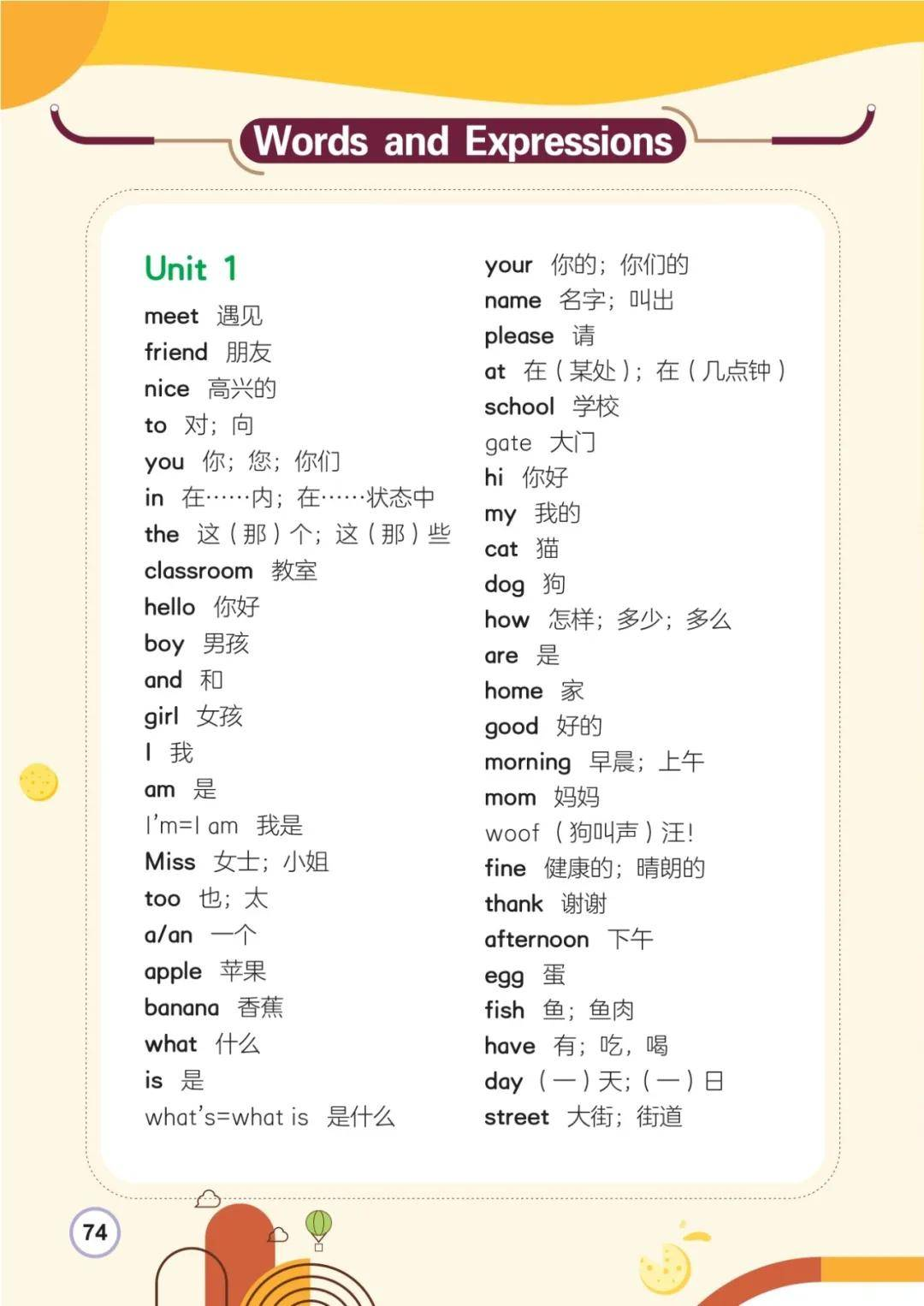 闽教版三年级上册小学英语课后单词表(完整版)