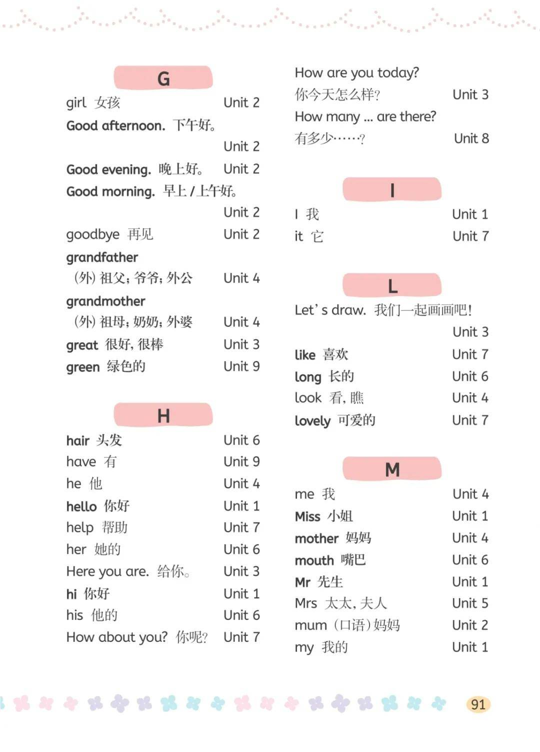 湘鲁版小学英语三年级上册完整版单词表、词汇表