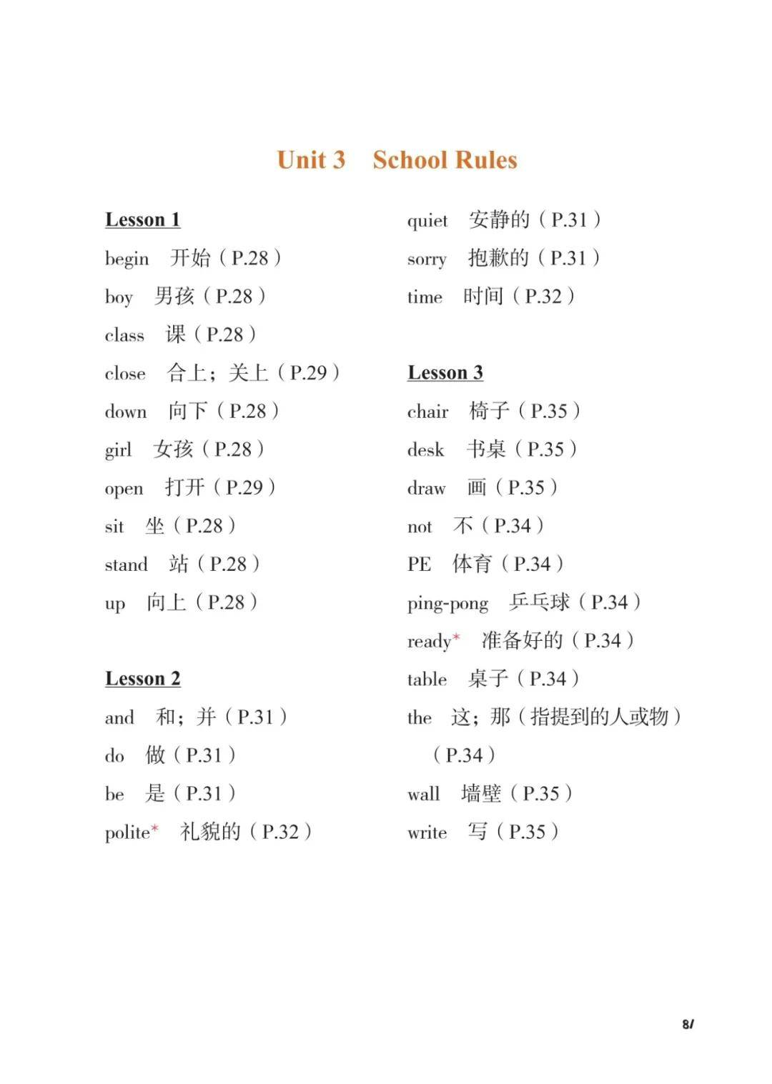 重庆大学版小学英语三年级上册单词表（1-6单元）