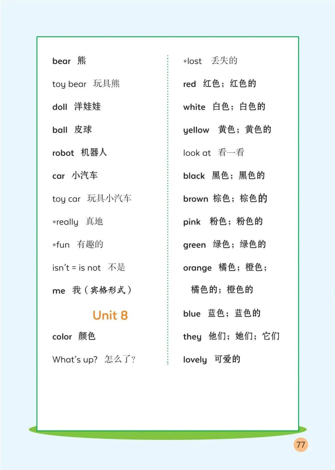 陕旅版小学英语三年级上册课后单词表(完整版)