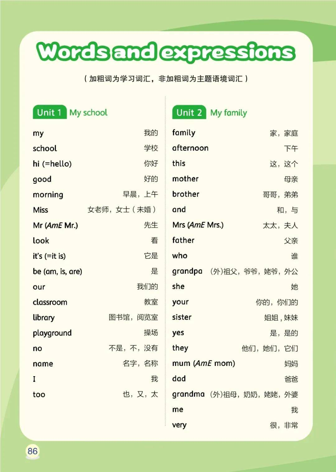 辽师大版小学英语三年级上册课后单词表/词汇表