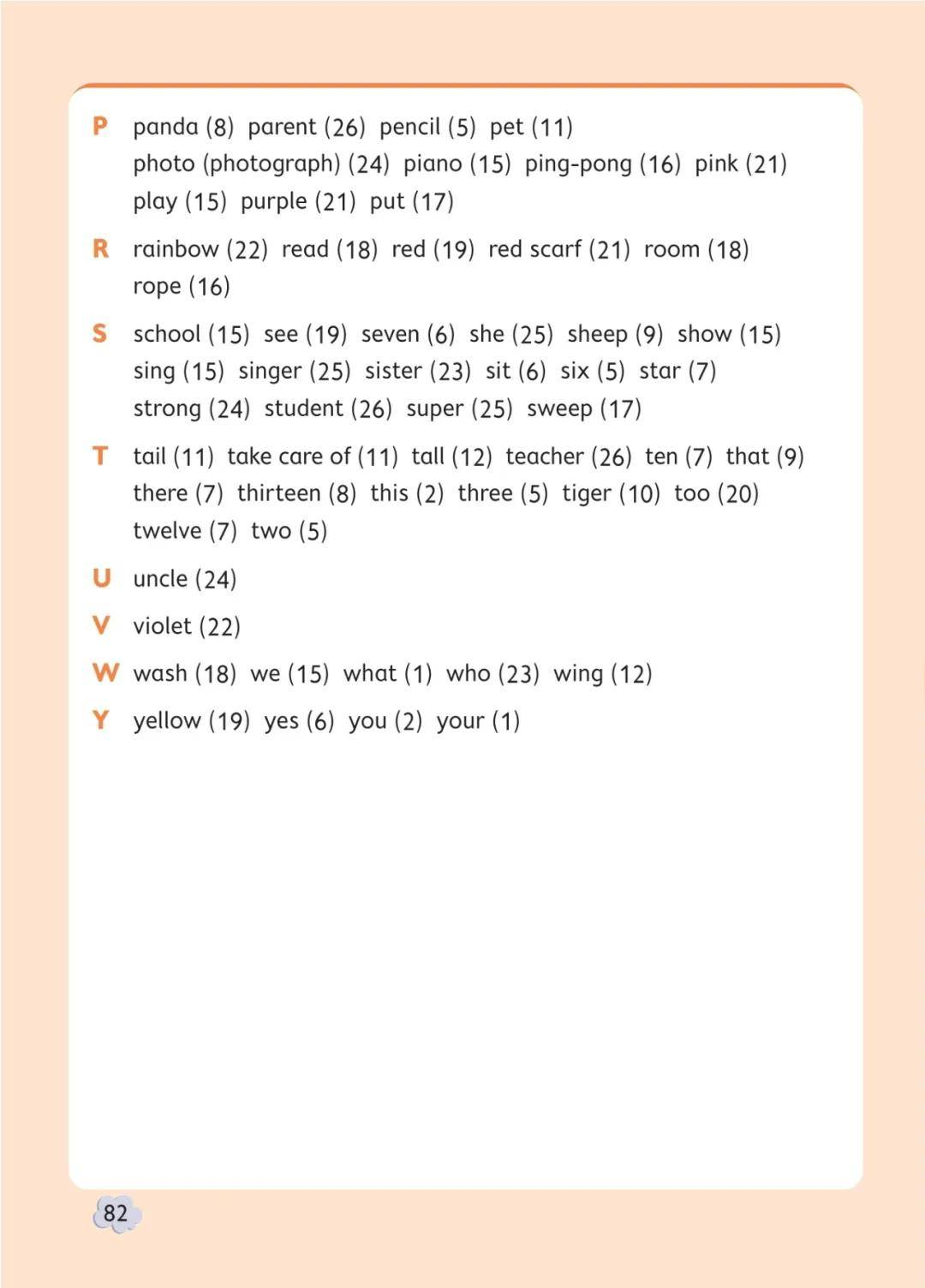 北京版小学英语三年级上册课后单词表/词汇表