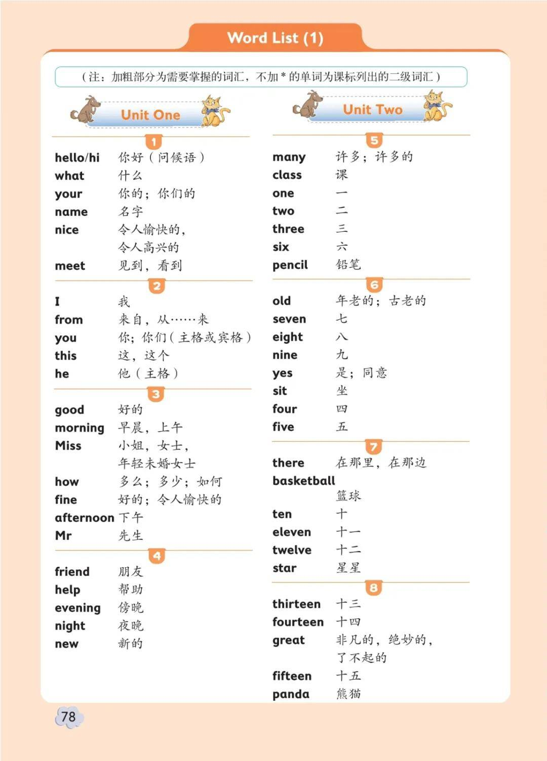 北京版小学英语三年级上册课后单词表/词汇表