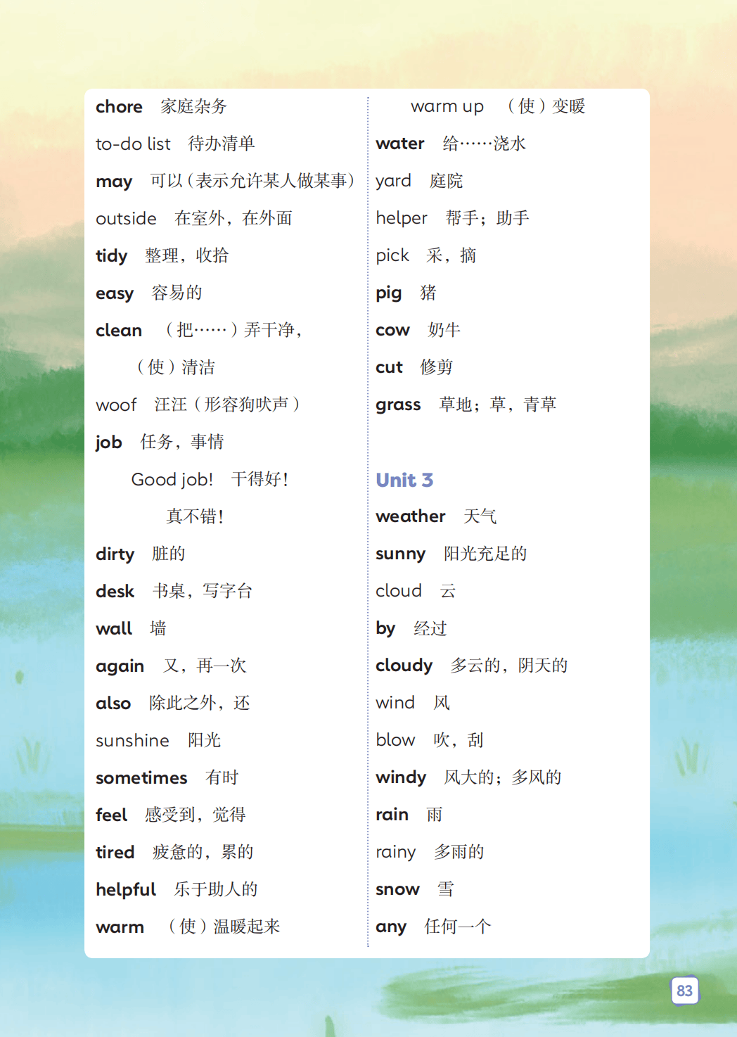 外研版小学英语四年级上册课后单词表、词汇表