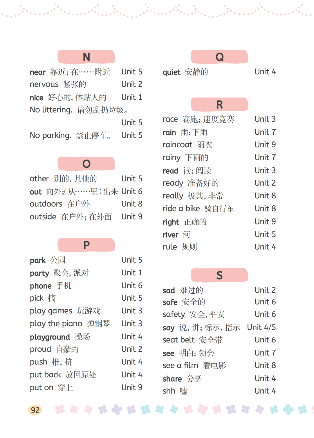 湘鲁版四年级上册英语单词表/词汇表(完整版)