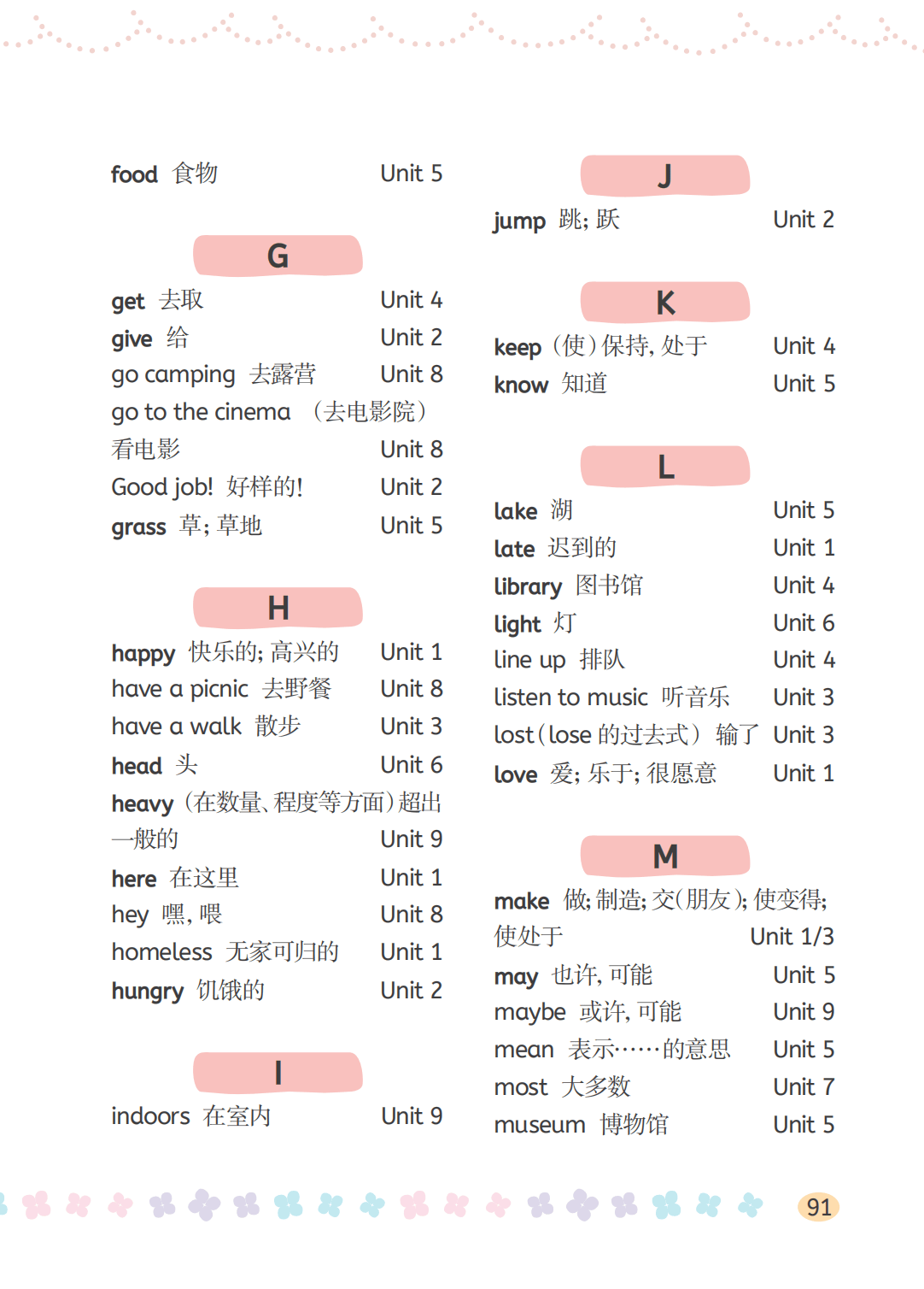 湘鲁版四年级上册英语单词表/词汇表(完整版)