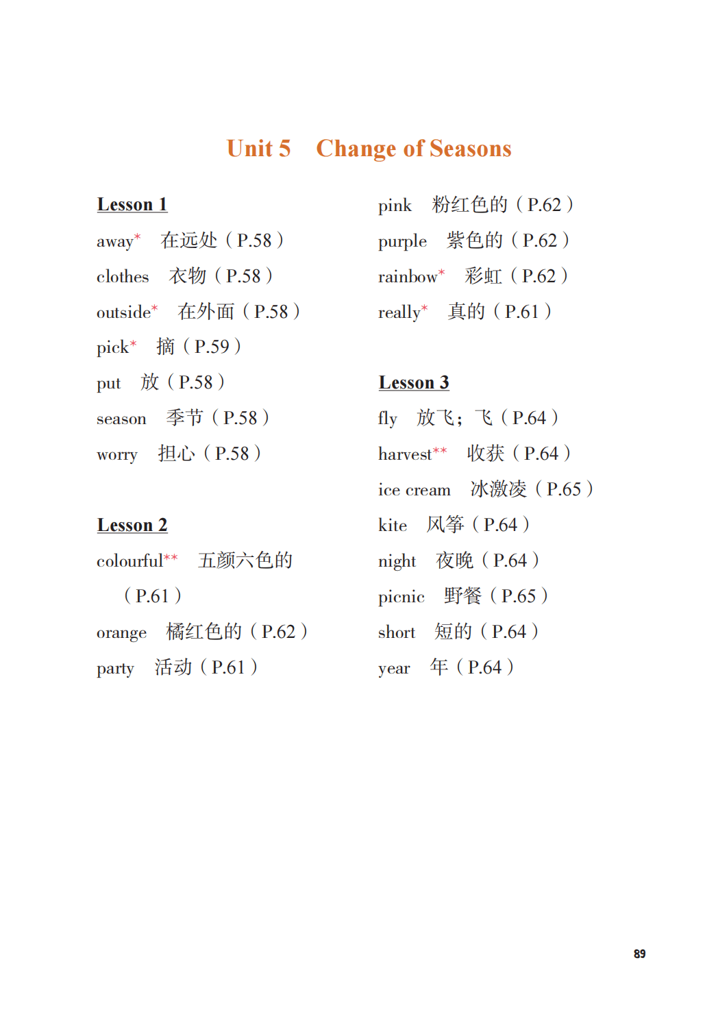 重庆大学版四年级上册英语单词表/词汇表(完整版)
