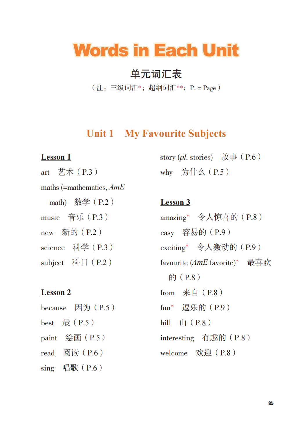 重庆大学版四年级上册英语单词表/词汇表(完整版)