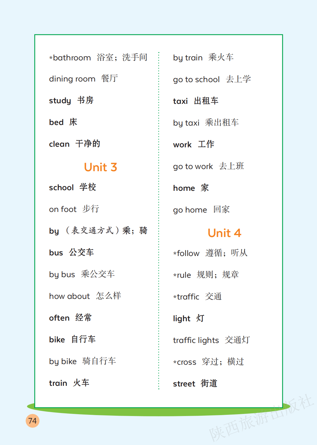 陕旅版四年级上册小学英语单词表/词汇表