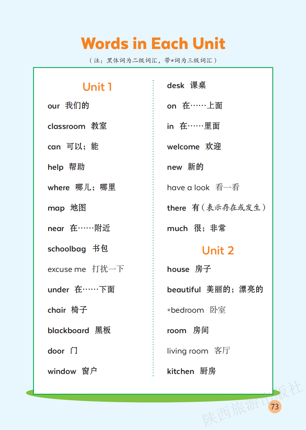 陕旅版四年级上册小学英语单词表/词汇表