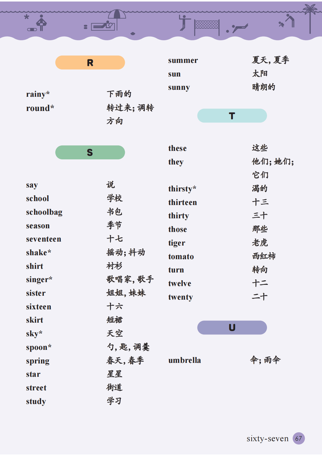 接力版四年级上册小学英语单词表(Unit1-8)
