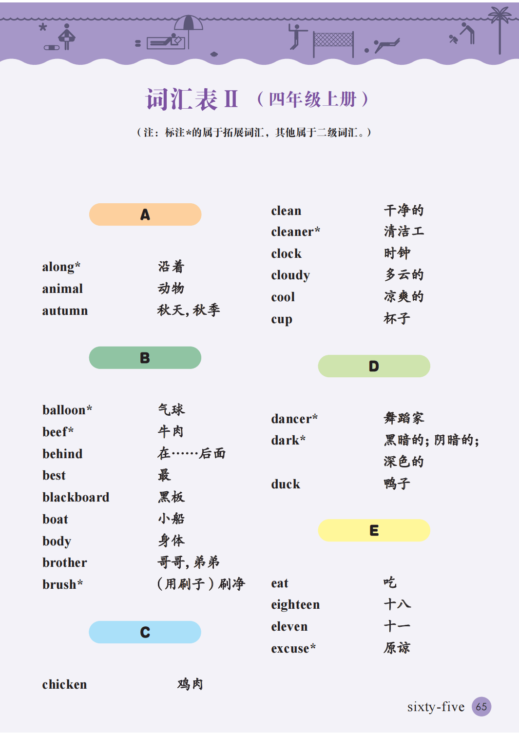 接力版四年级上册小学英语单词表(Unit1-8)