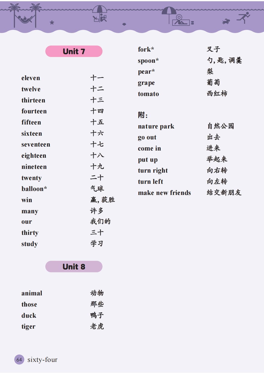 接力版四年级上册小学英语单词表(Unit1-8)