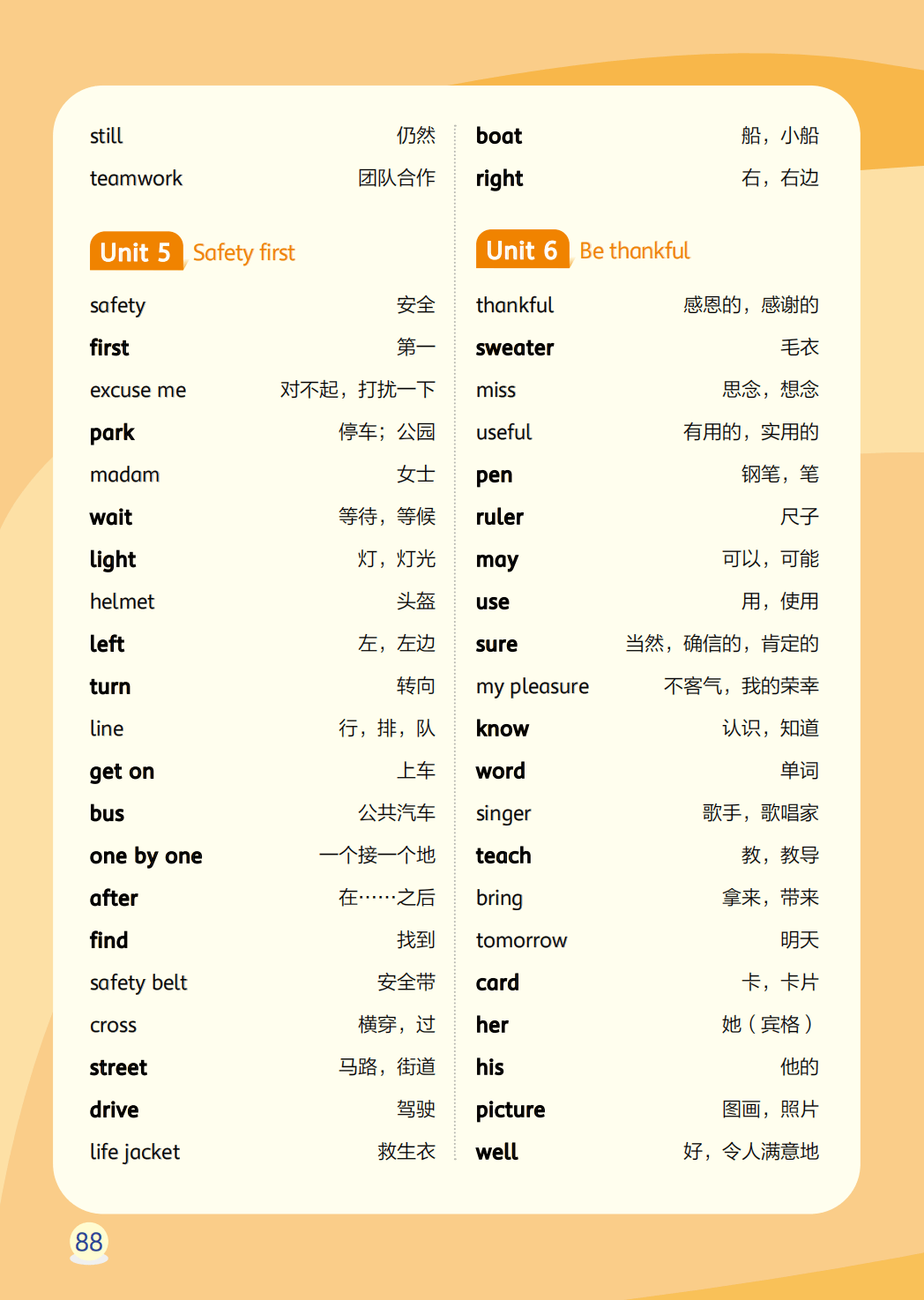 辽师大版四年级上册小学英语单词表(Unit1-6)