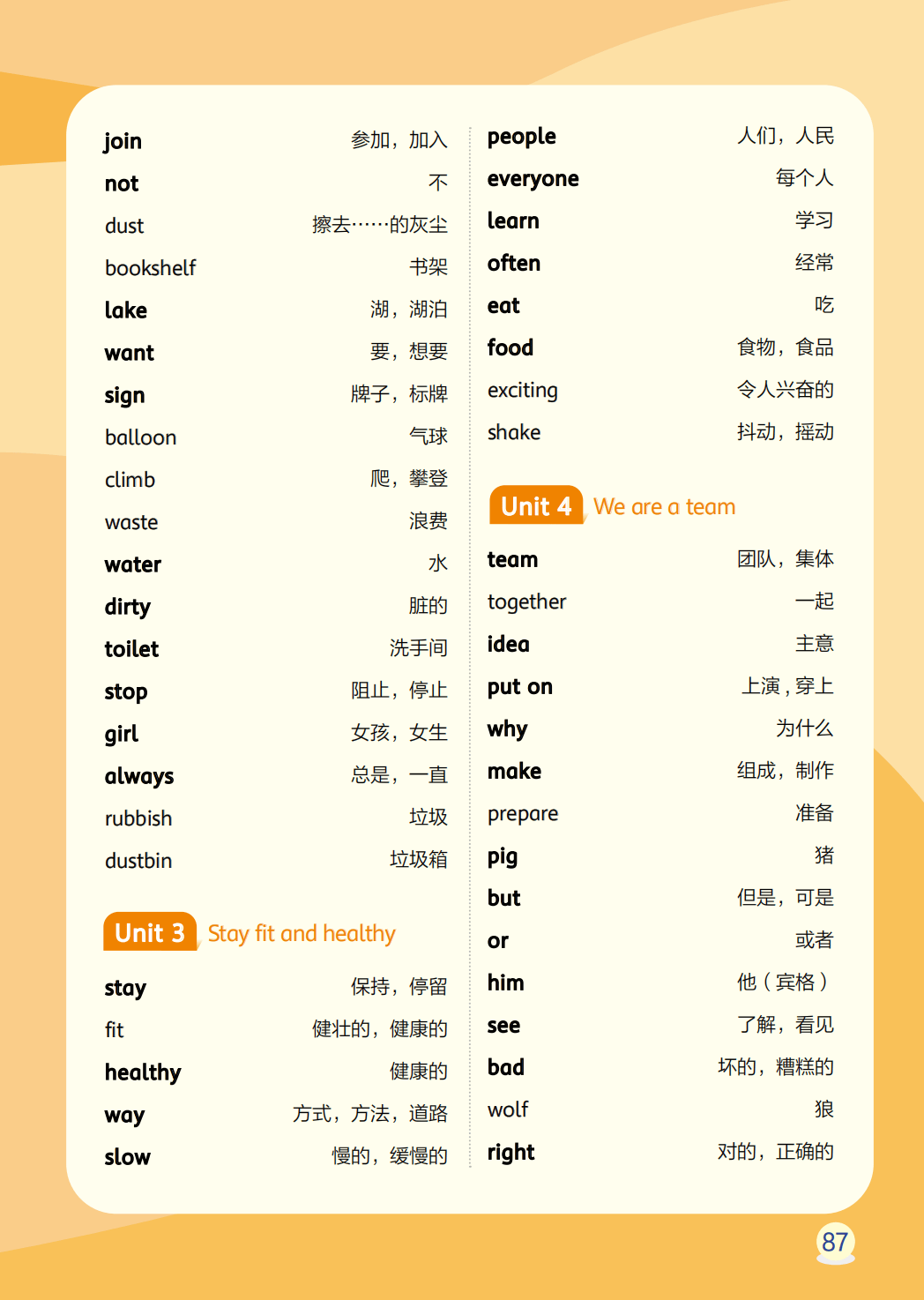 辽师大版四年级上册小学英语单词表(Unit1-6)