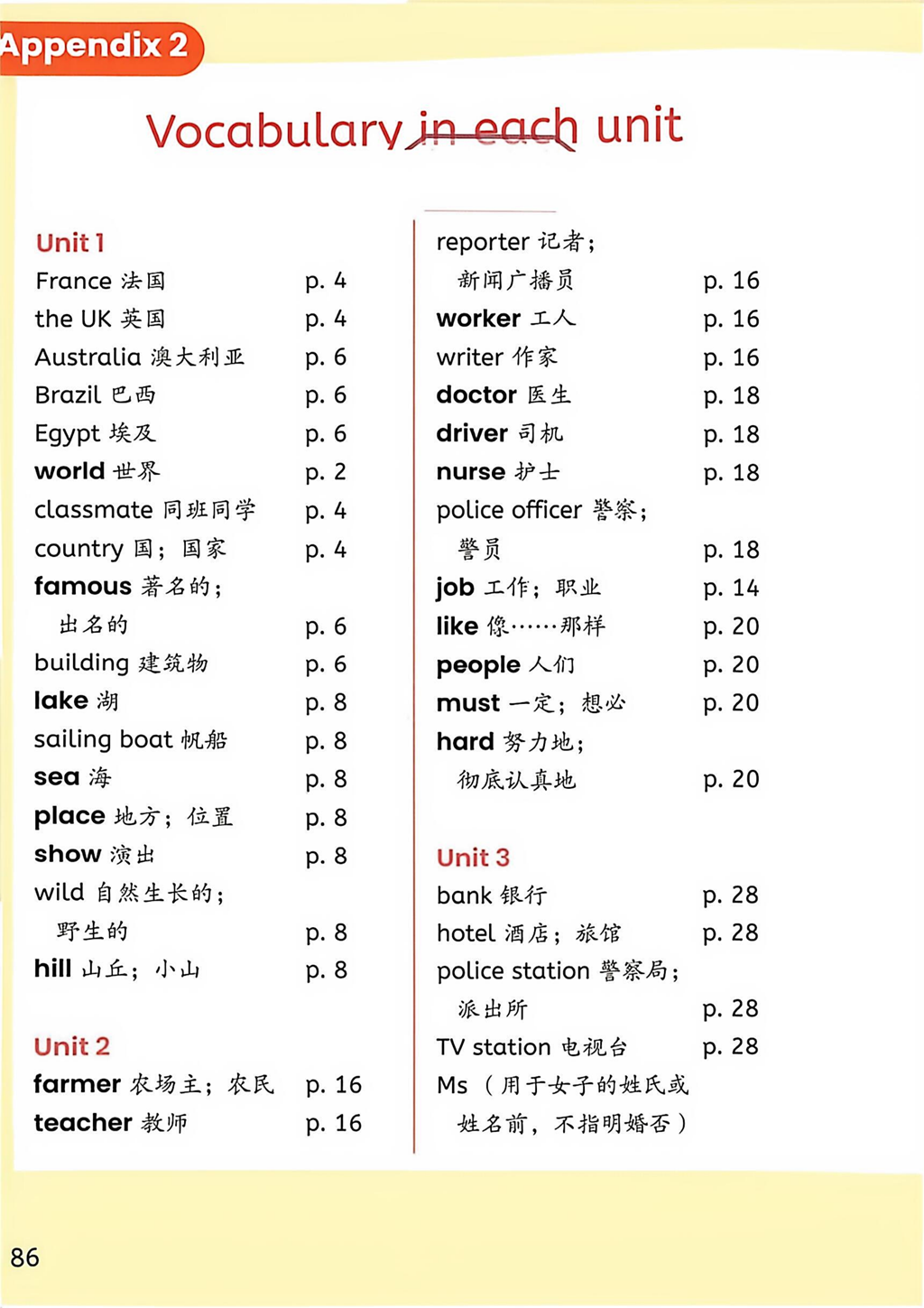 人教精通版五年级上册英语单词表/词汇表