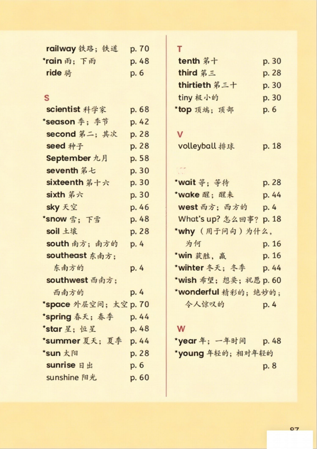 人教精通版六年级上册英语单词表/词汇表
