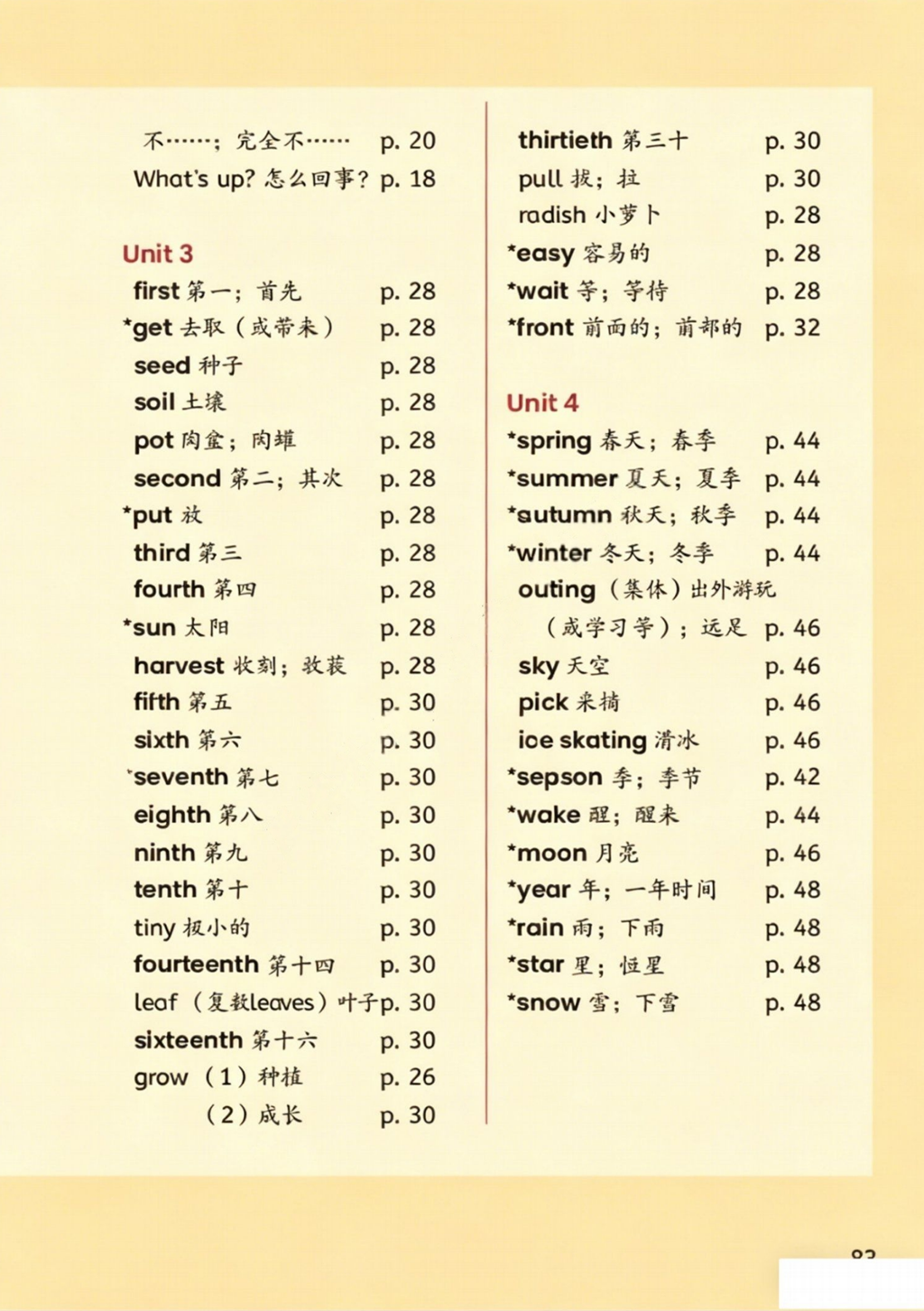 人教精通版六年级上册英语单词表/词汇表