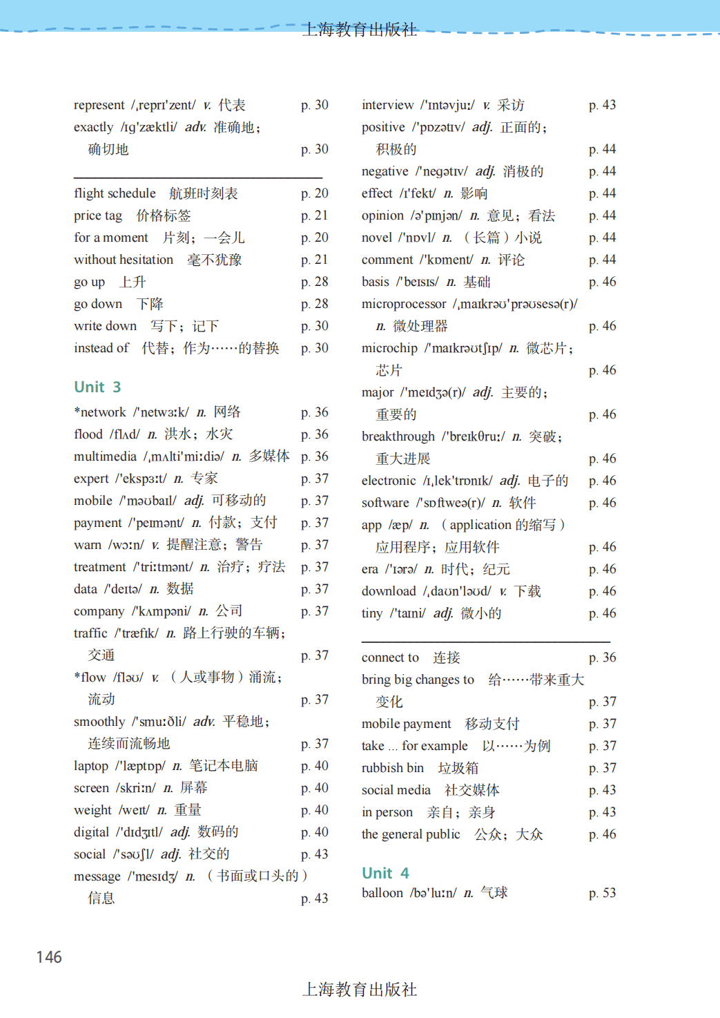 沪教版八年级上册英语单词表,初二词汇表