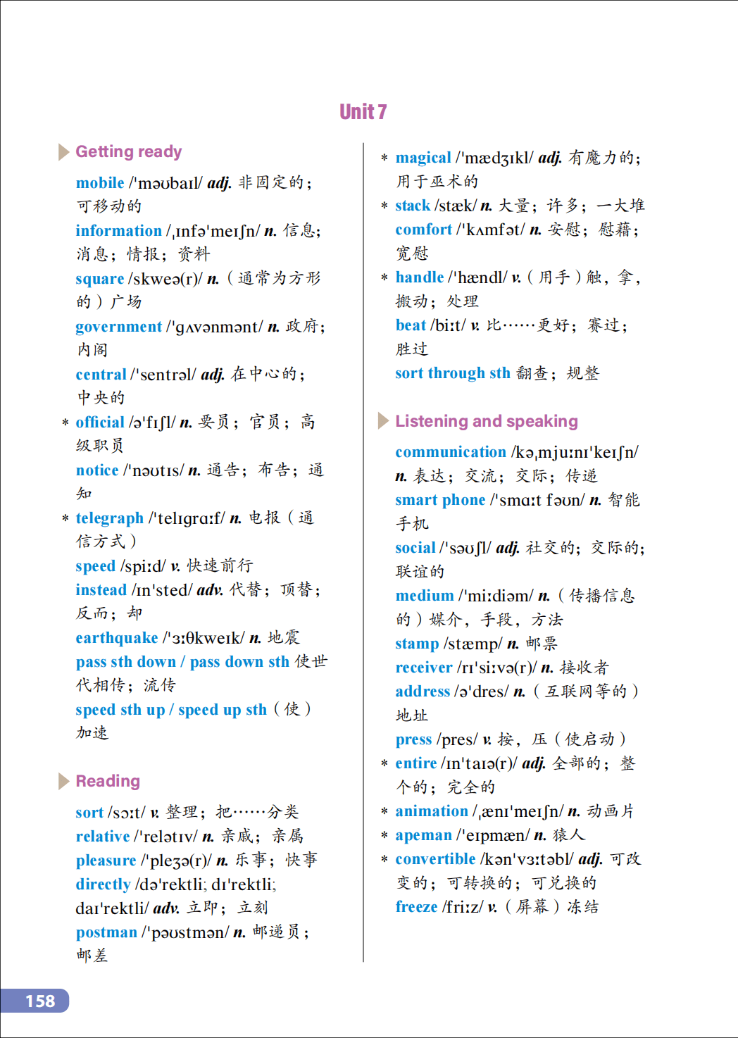 沪外教版八年级上册初二英语单词表/词汇表