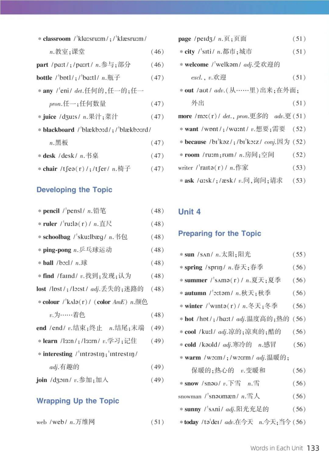 科普仁爱版初一英语七年级上册单词表、词汇表