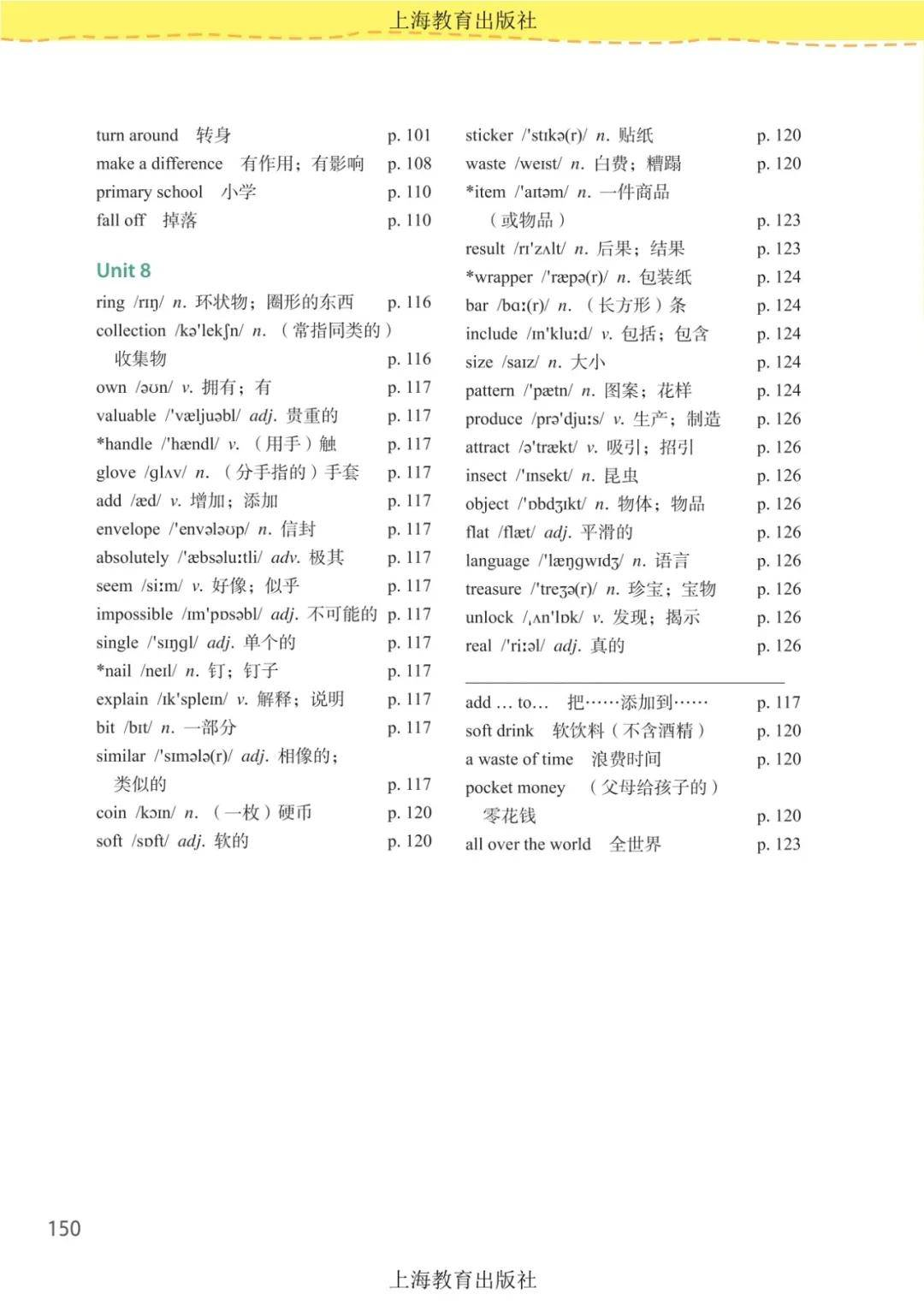 沪教版七年级英语初一上册单词表/词汇表